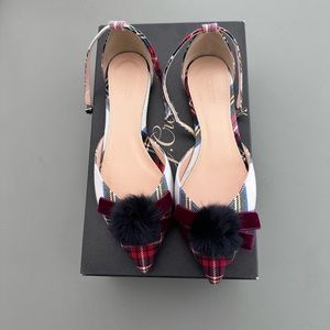 J. Crew Sadie Pom Pom flats in tartan. Size 6